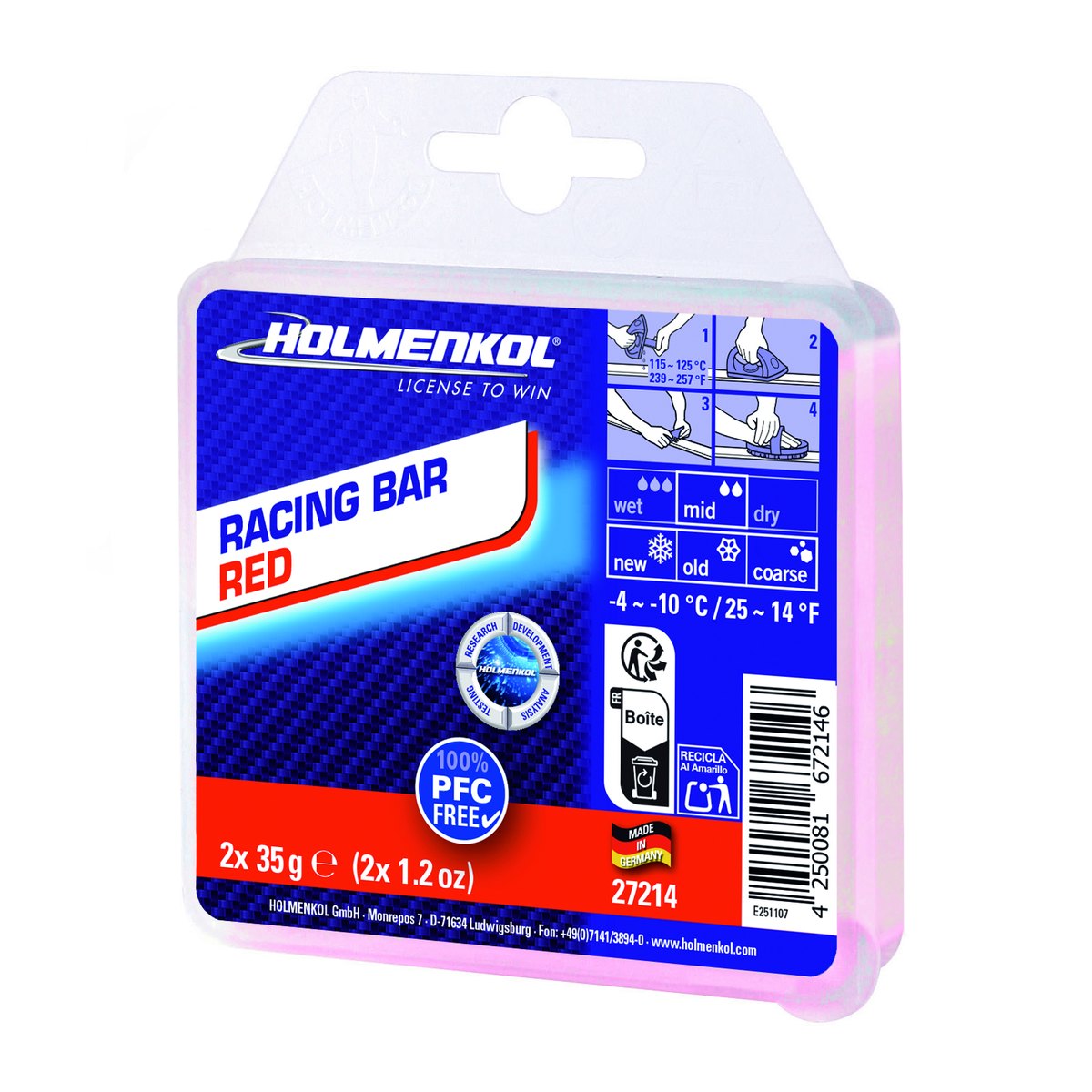 HOLMENKOL Syntec FF 蜡条 RED（-10~-4℃） · 70g